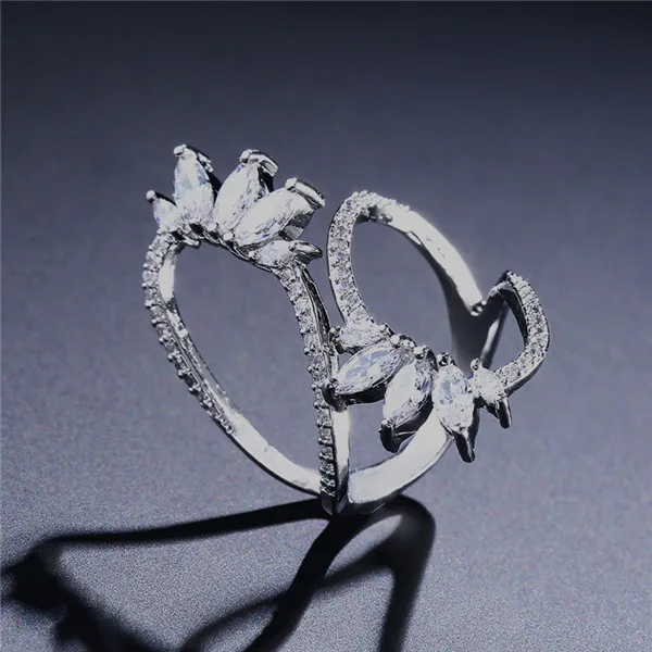 White Gold UILZ большие кольца для женщин Cz Pave Установка элегантный уникальный дизайн белый цветок Открытый регулируемый модные вечерние аксессуары UR2015 - Цвет основного камня: White Gold