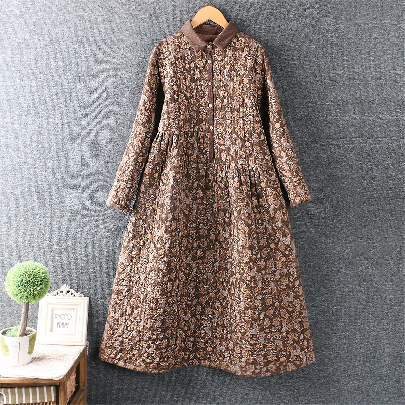 

2020 winter dress women art small fresh Cotton Floral dress casual loose cotton linen dress