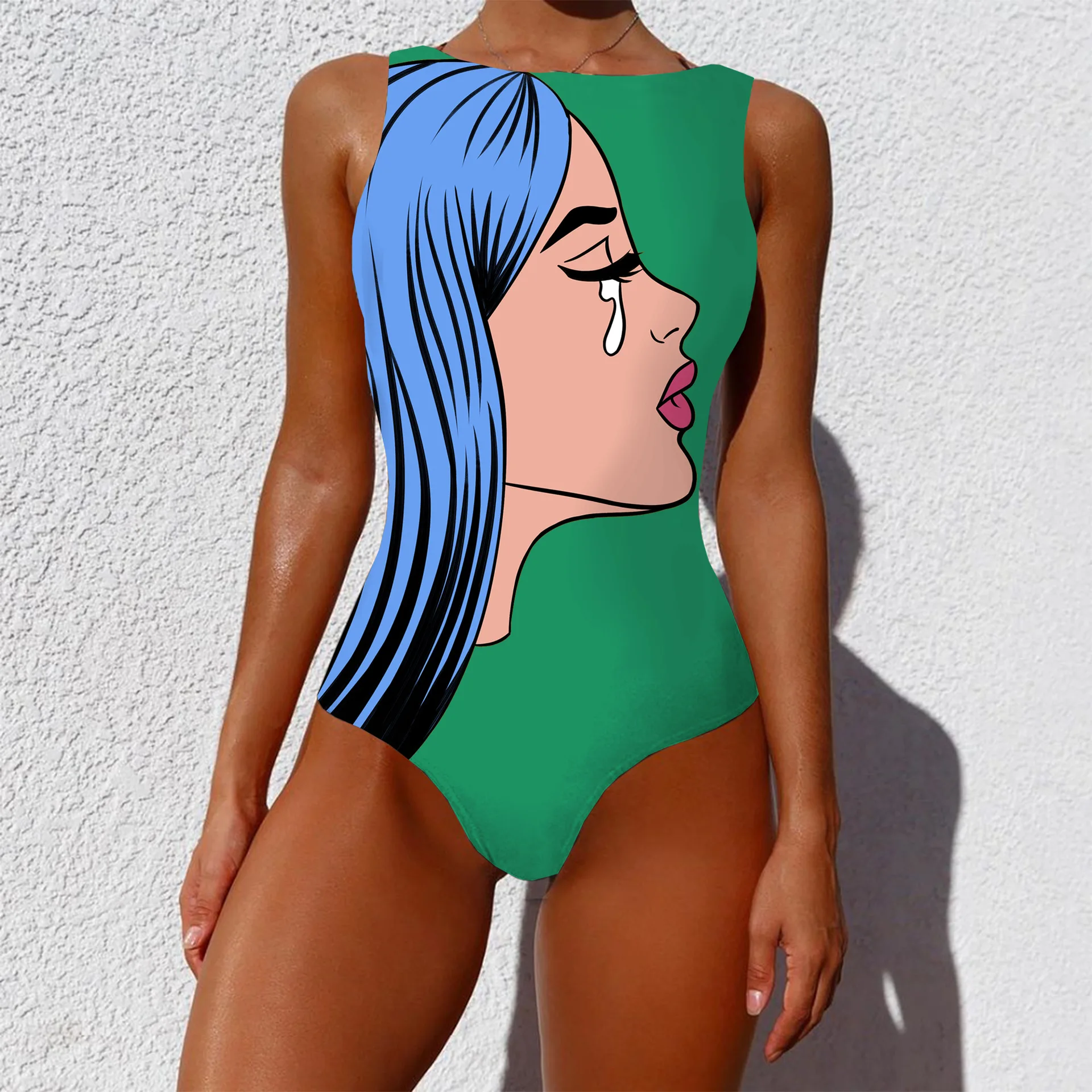 

Women's Swimwear 2021 New One-Piece Bikini Geometric pattern printing Swimsuit Women Sleeveless Push Up Bathing Suit Woman