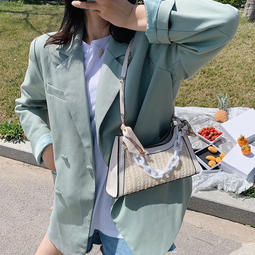 Женская соломенная сумка-мессенджер TOYOOSKY повседневная однотонная сумка из