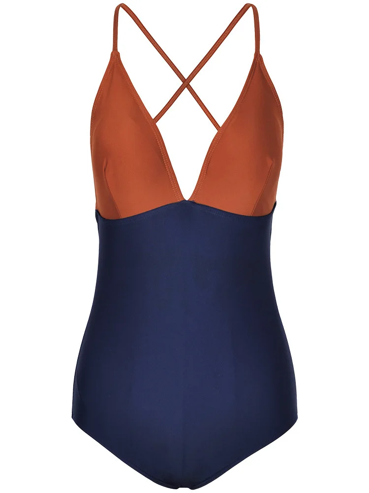 

2021 Solid One Piece Swimsuit Women Patchwork Push Up Backless Halter Swimwear Summer Bodysuit Beach Bathing Suit Monokini