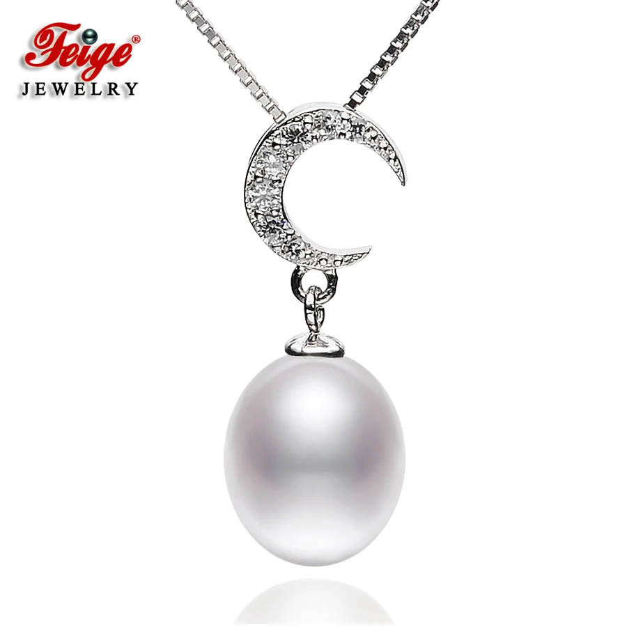 

Trendy 925 Sterling Silver Chain Natural Freshwater Pearl Moon Pendant Necklace for Woman Birthday Gift Pearl Fine Jewelry FEIGE