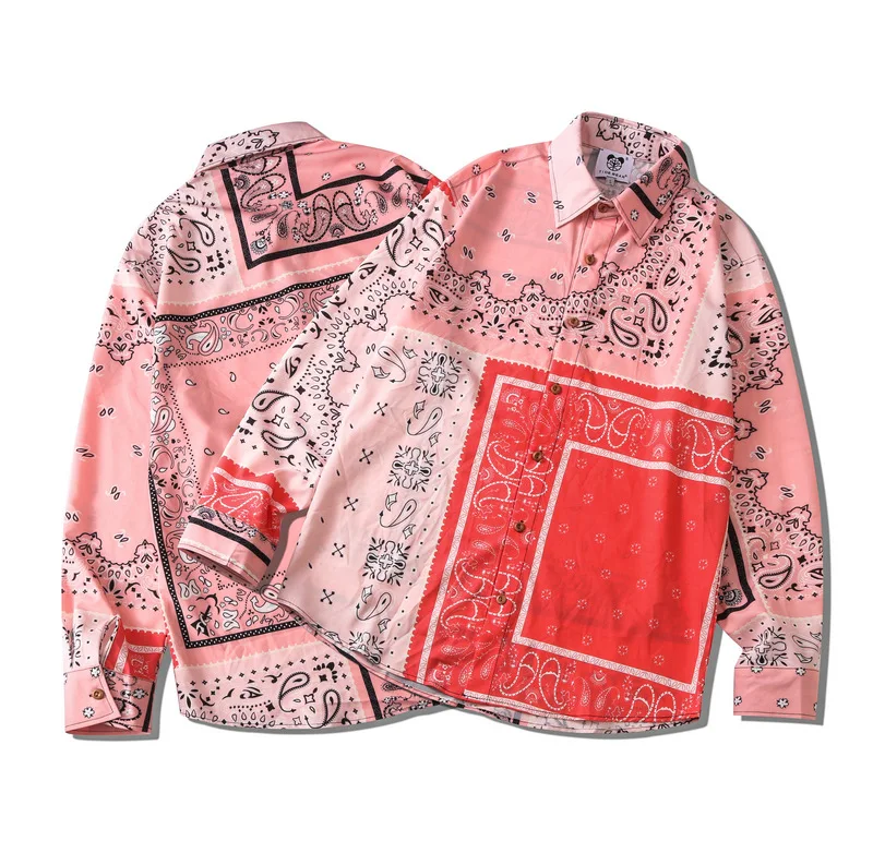 

National Fashion Retro Ethnic Style Double Matching Plaid Shirt Men's Korean Style Trendy Paisley Loose Long Sleeve Shirt Coat