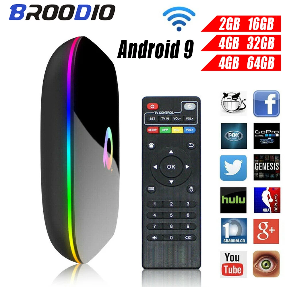 Q Plus Smart TV Box Android 9.0 ТВ приставка 4 Гб ОЗУ 32 ГБ/64 ПЗУ четырехъядерный H.265 USB3.0 2 4G WiFi