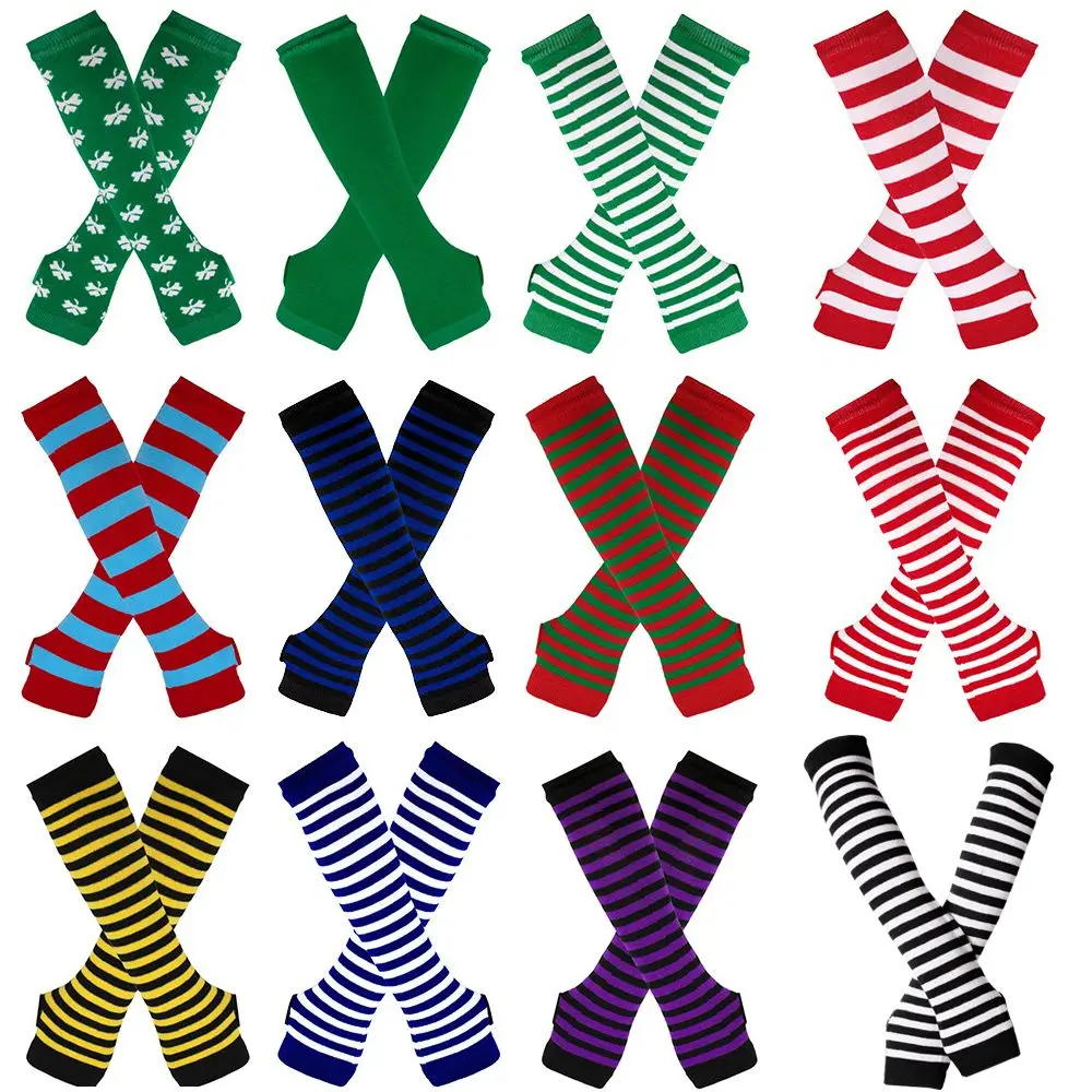 

Women Handschoenen Knitted Striped Wristband Arm Warmer Fingerless Long Gloves Elbow Mittens Long Sleeve