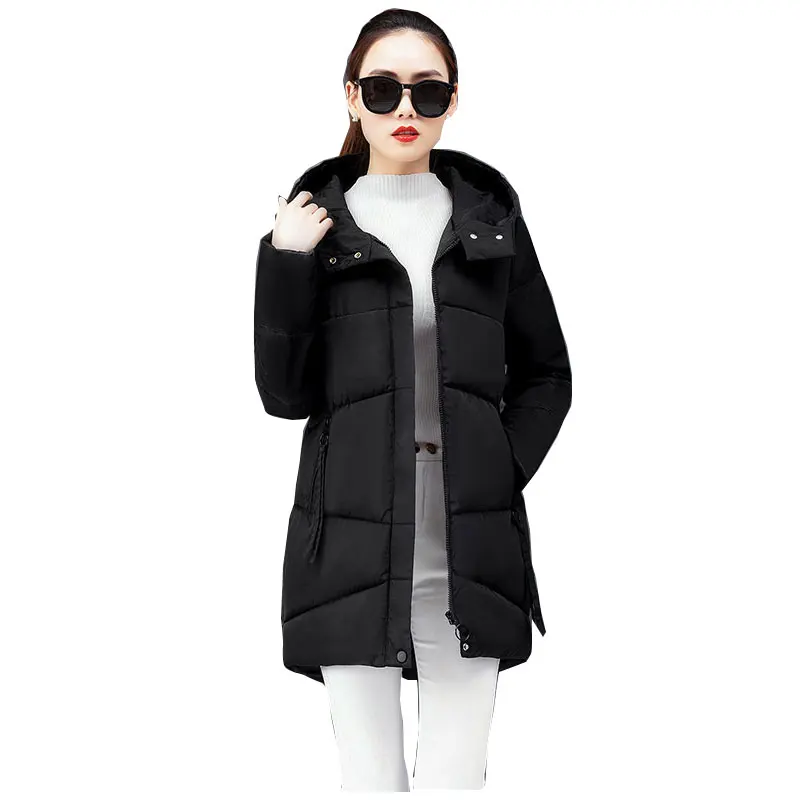 Негабаритных капюшоном зимнее пуховое пальто женская куртка теплая уплотненная
