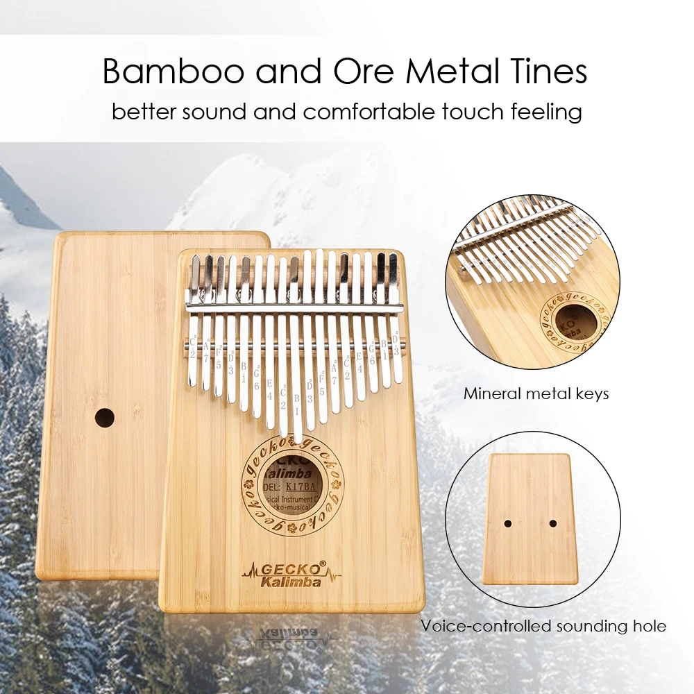 Пианино для большого пальца Gecko Kalimba 17 клавиш высококачественный бамбуковый