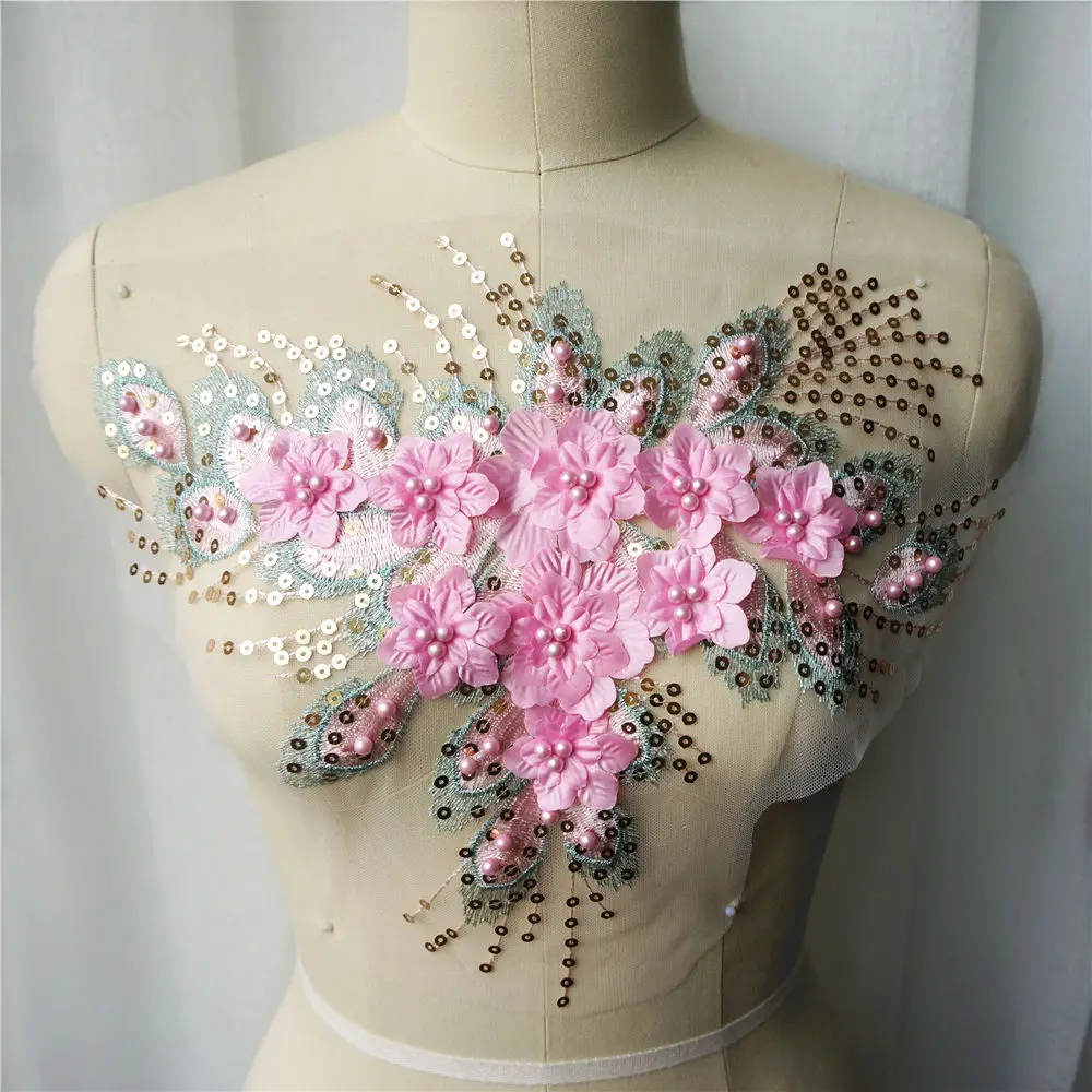 Синие белые красные блестки кисточка 3D цветок бисер кружево ткань вышитые