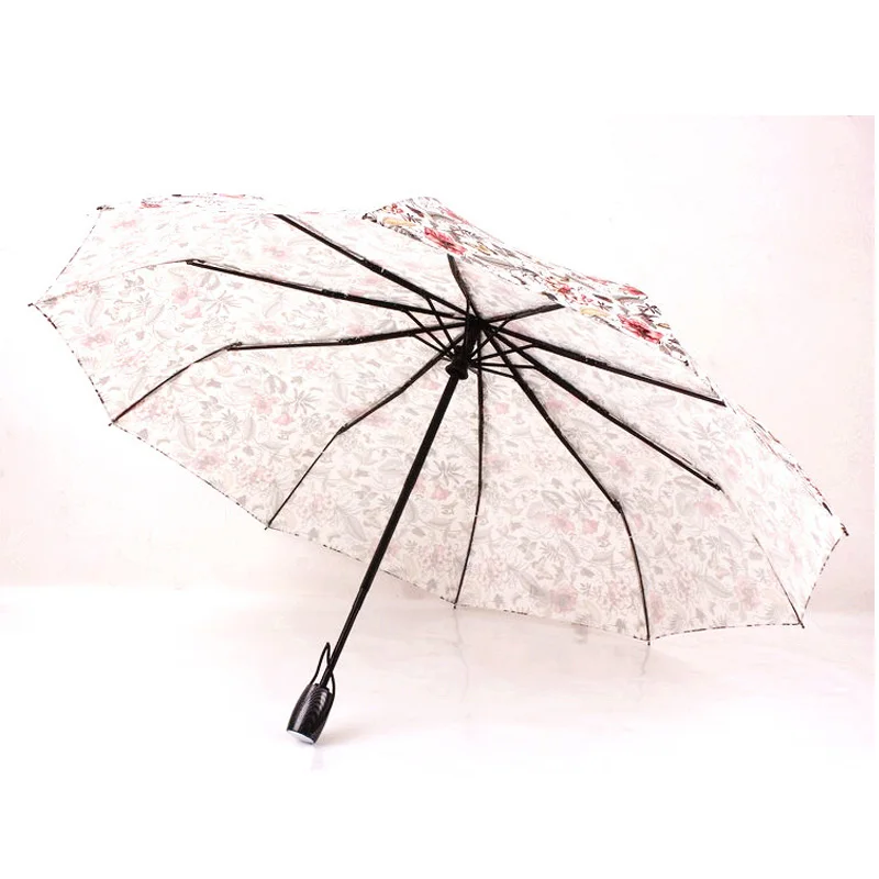 Креативный ретро-зонт с красивым рисунком женский ветрозащитный 3-складной