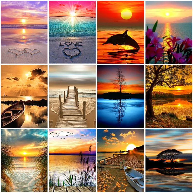 

Scenic Sunset Craft DIY 5D Diamond Painting Full Round & Square Resin Mosaic Diamond Embroidery Cross Stitch Kits Wall Art Decor