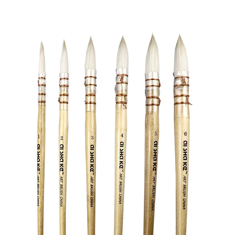 

No. 1~6 Wool Paint Brush Natural Wood Color Birch Wooden Pen Handle Oil Painting Gouache Watercolor Acrylic Art Supplies