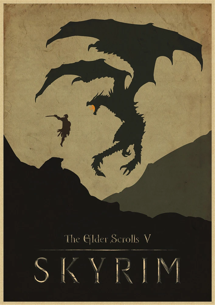 Косплей Классическая игра Свиток V Skyrim Постер из крафт-бумаги настенная наклейка