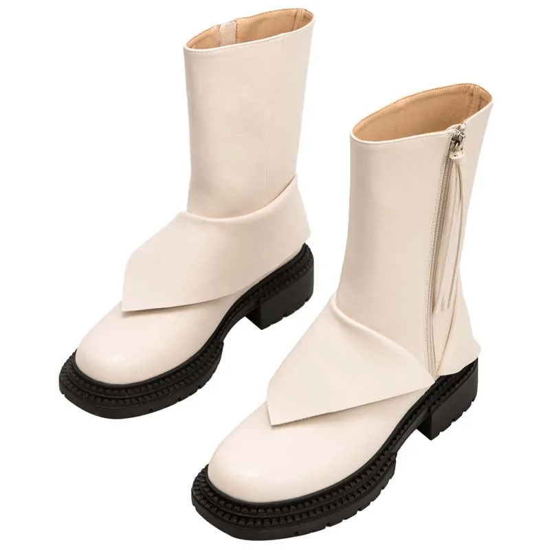 Women Boots High Quality 2021 Autumn Winter Plus Velvet Warm Short Boot Thick-heel Martin Boots Female British Style White Tide