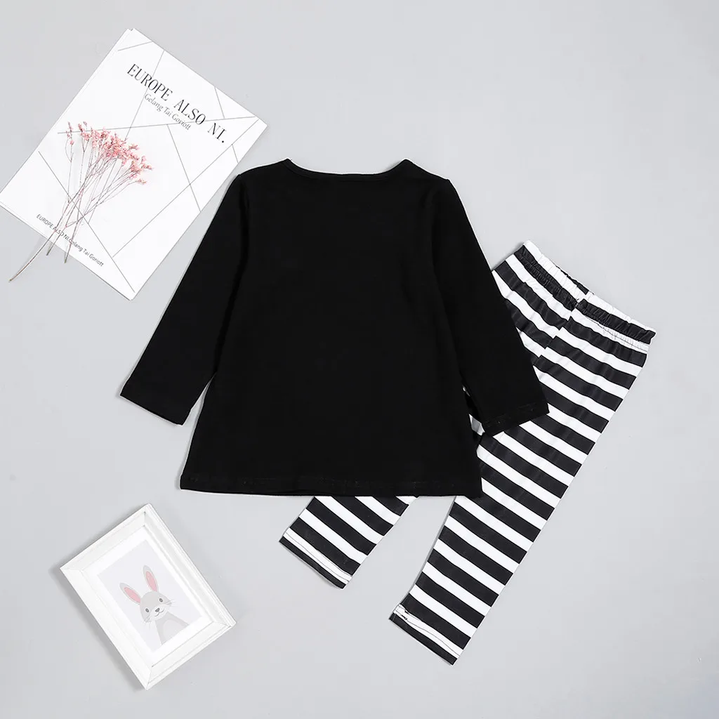 Топы с принтом тыквы на Хэллоуин для маленьких девочек + штаны в полоску теплые