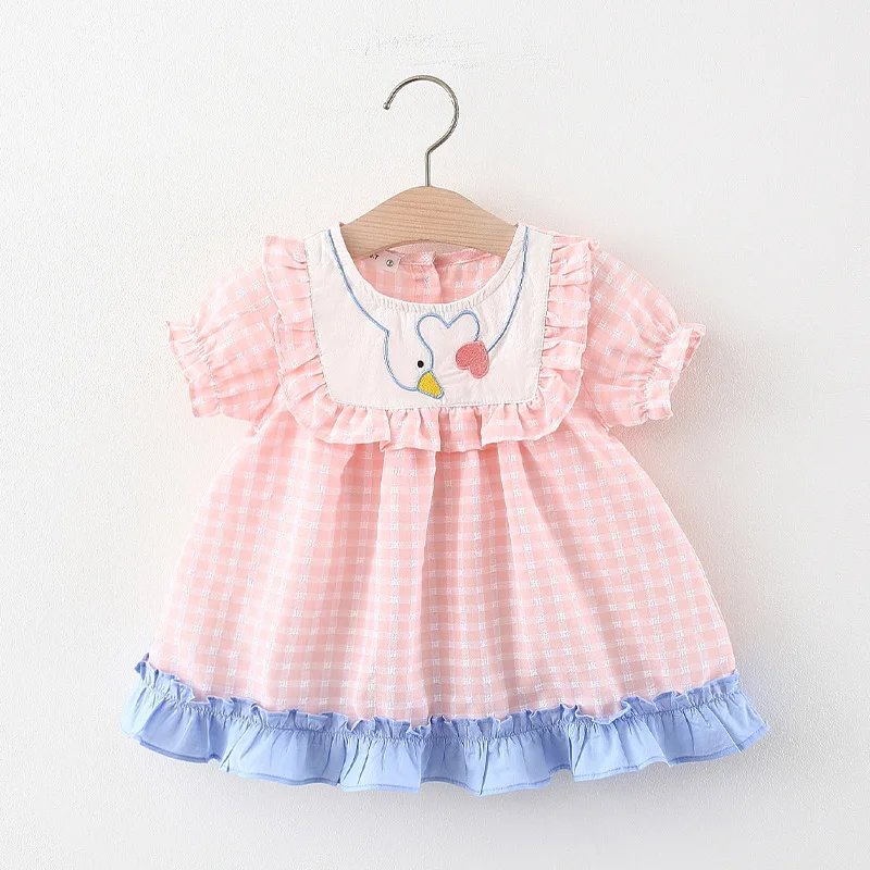 Infant Girls Princess Dresses Summer 2021 Fashion Cartoon Embroidered Short Sleeve Cute Clothes Children's Dress Clothing Cotton