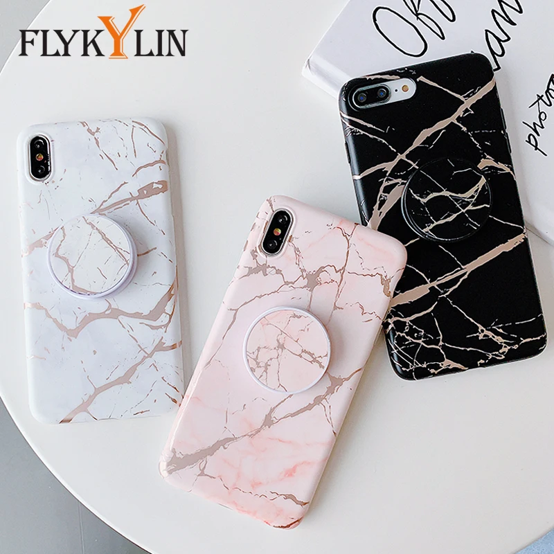 FLYKYLIN милый розовый мраморный чехол для iphone XS Max XR X 6 S 6 S 7 8 Plus задняя крышка на мягкой IMD силиконовой матовой Coque держатель стенд