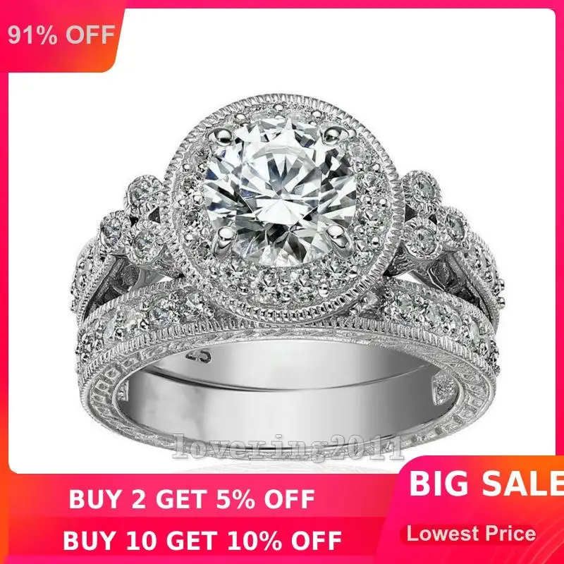 

choucong Vintage Women Men Jewelry 2ct 5A Zircon Cz ring 925 Sterling silver Counple Engagement Wedding Band Ring