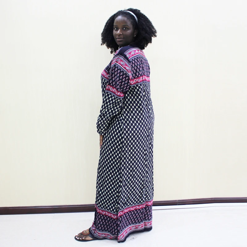 Женское длинное платье в горошек свободное винтажное с аппликацией и длинным