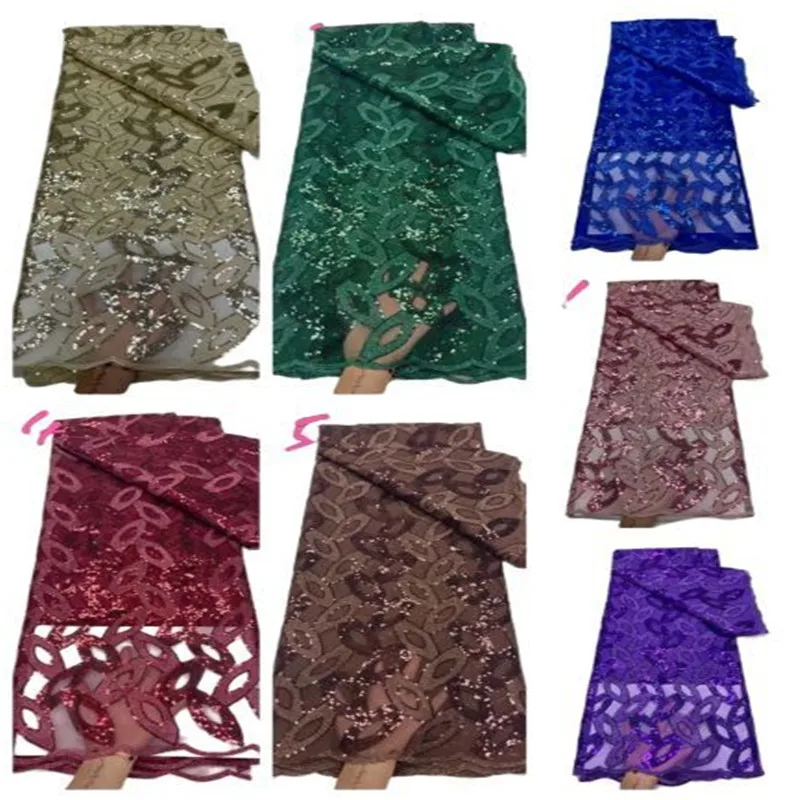 

African Stain Tulle Fabric 5 Yards Nigerian French Lace Fabrics With Sequins High Quality Fabric For Dress Sewing
