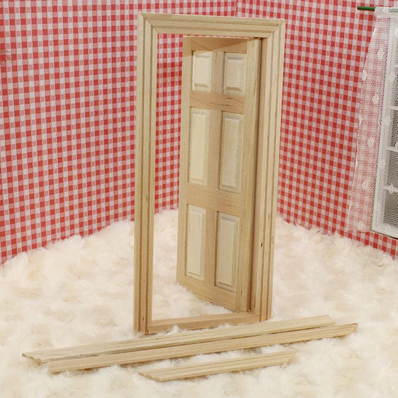

Dou Bian's dollhouse dollhouse mini furniture model DIY white door with blank wood lines I9M2