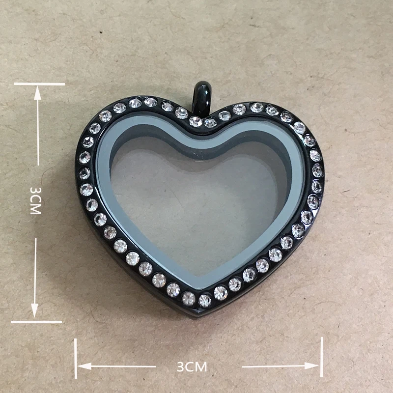 Серебристый черный золотой сердце плавающий медальон кулон из нержавеющей стали