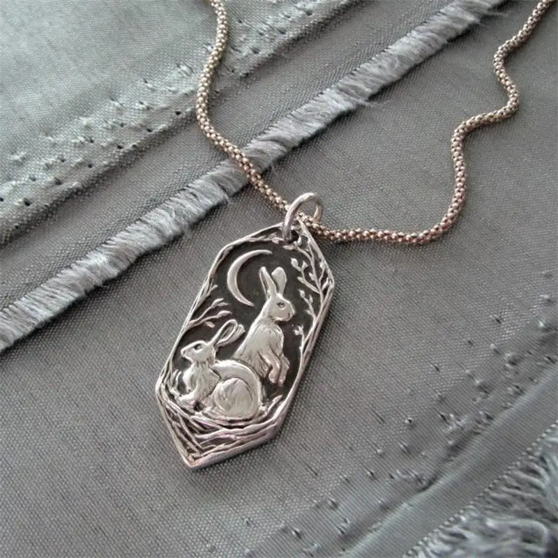 Listen to the Moon Silver Color Rabbit Hares Pendant Necklaces for Women Female Party Jewelry Chain Statement Necklace |