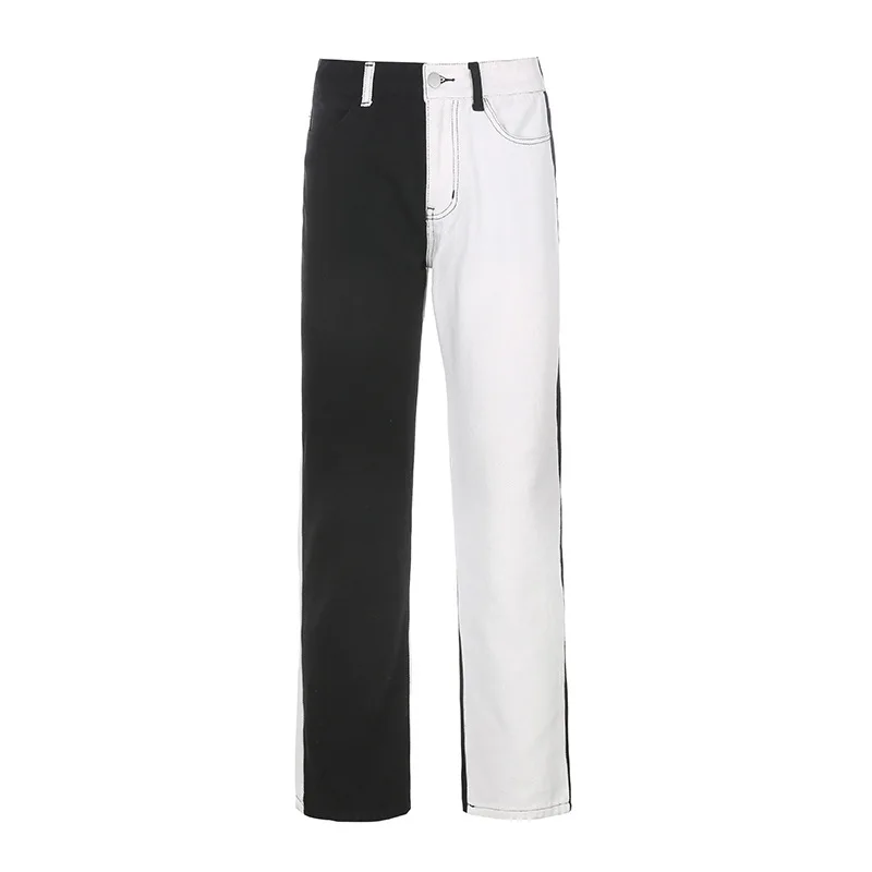 

Women Casual Skinny Black White Patchwork High Waist Slim Fit Pants Trousers Bottom High Street Club Pants Harajuku Chic E-girl