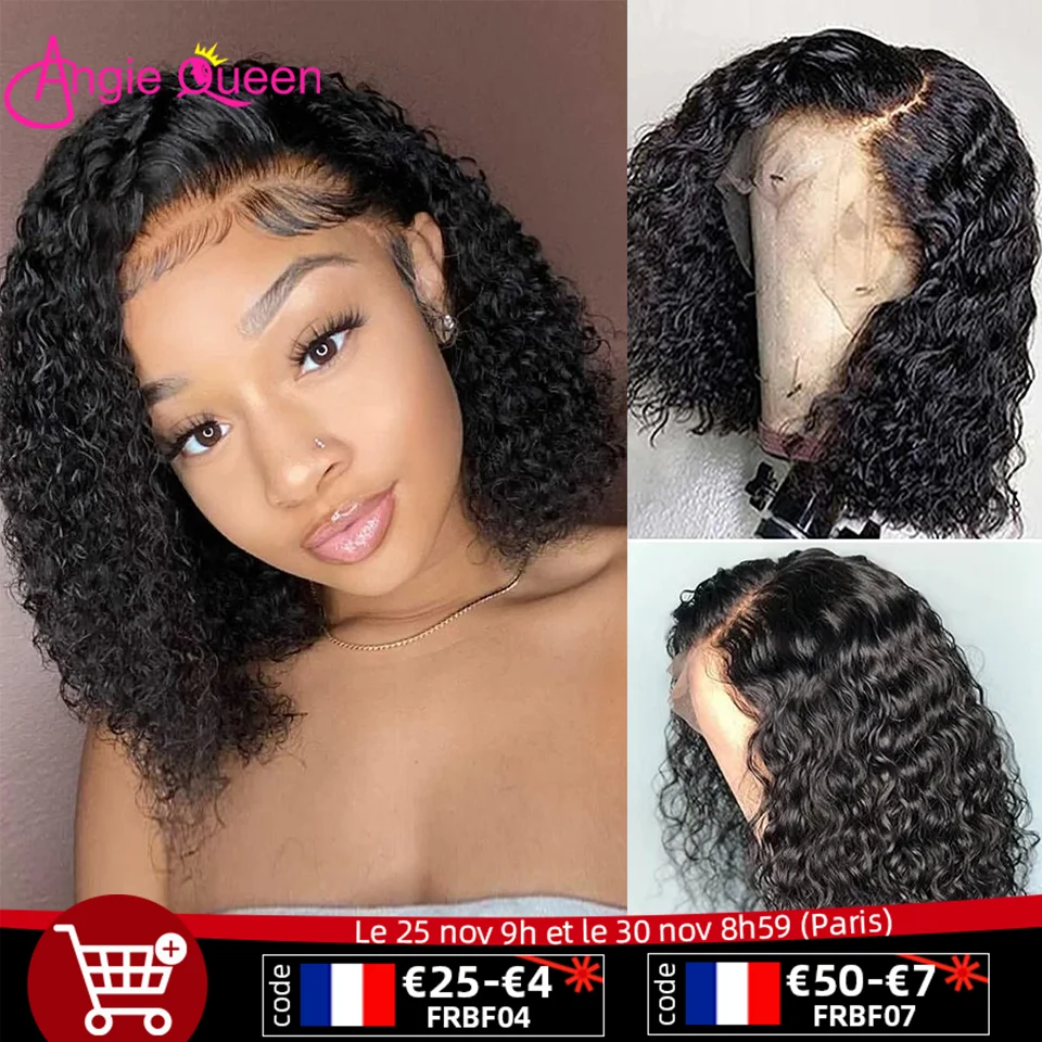 

Парик ANGIE QUEEN с коротким Бобом, парики из человеческих волос на сетке спереди для женщин, 13x4 HD, парик на сетке спереди, бразильские кудрявые во...