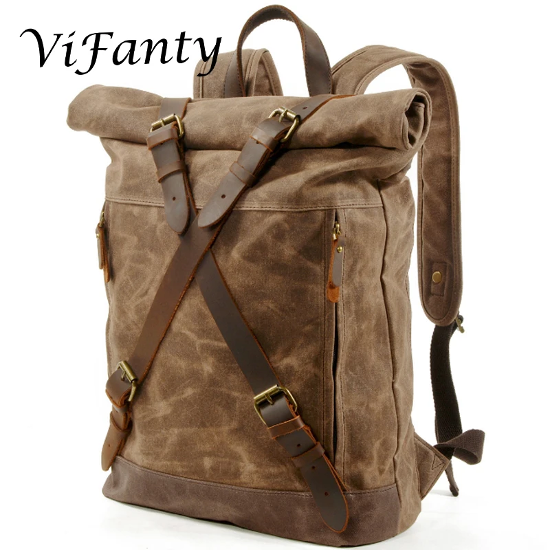 Вощеный кожаный рюкзак винтажный вощеный холщовый рюкзак|Мужские рюкзаки| |