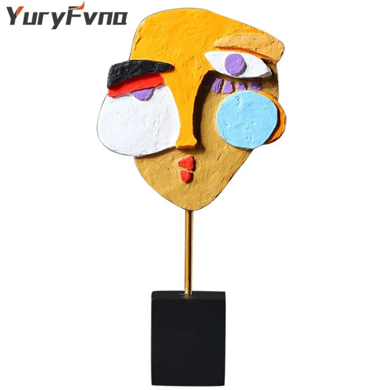 

YuryFvna 25cm Creative Human Face Head Statue Abstract Human Face Sculpture for Home Living Room Bed Room Decor