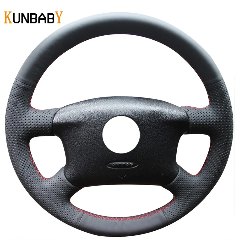 KUNBABY черный чехол рулевого колеса автомобиля из натуральной кожи для Volkswagen Passat B5