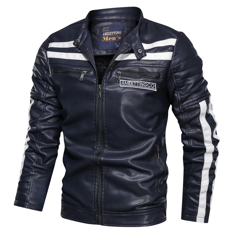 

Fashion Clothes Men's Leather Jacket 2019 New Casual Patchwork Leather Jacket Stand Collar Zipper Leather Jacket Men