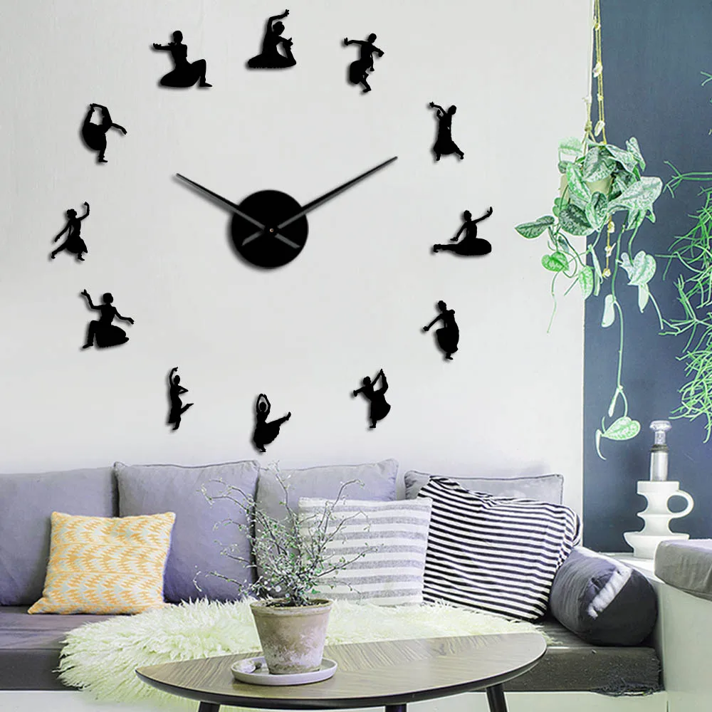 

Dancing Girls Female DIY Wall Clock 3D DIY Acrylic Mirror Stickers On The Wall Dancer Gift Dance Studio Living Room Watch Clock