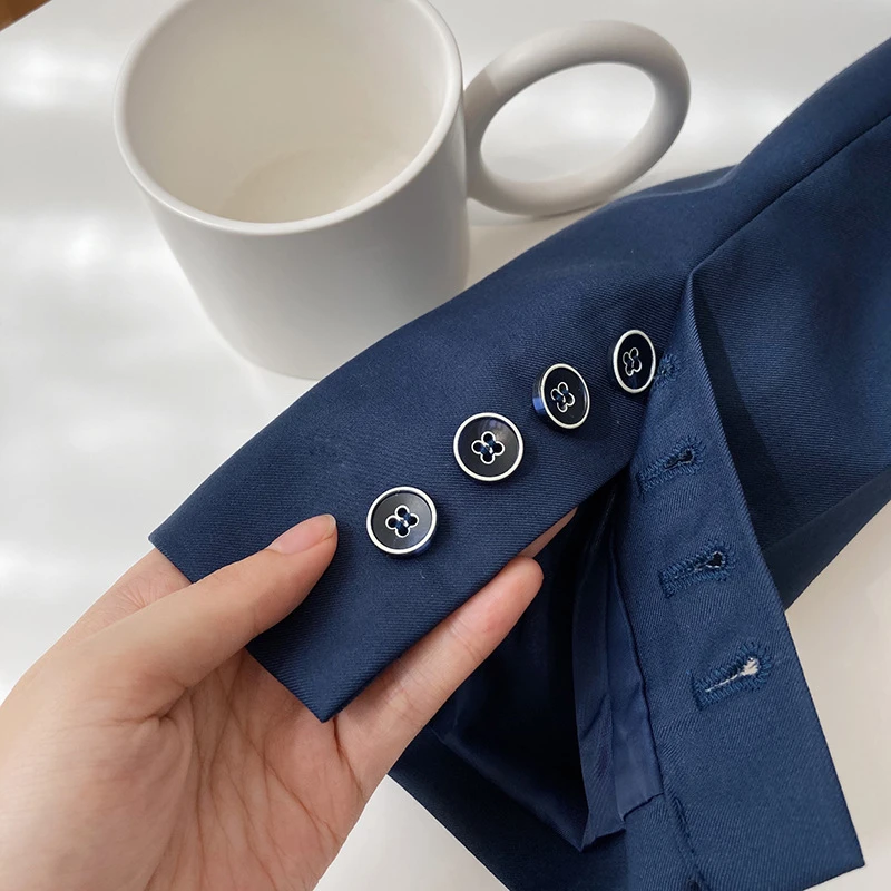 

Vintage Blue Punk Blazer Croped Tops Female Long Sleeve Fit Jacket Pocket Suits 2020 Fashion Spring Autumn Japanese Style