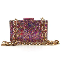 colorful color acrylic box clutches women evening bag high capacity high quality durable fashion glitter flap crossbody bags