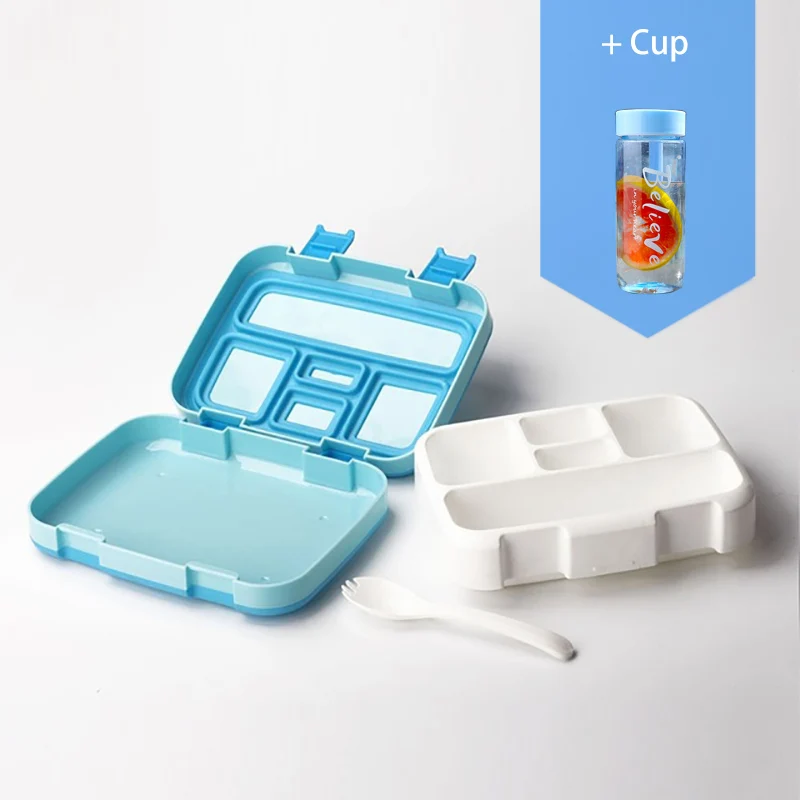 Blue 5 and cup Baispo Microwavable квадратная коробка для обеда для детей Герметичный пищевой контейнер с отделениями BPA бесплатно ланчбокс для пикника школы - Цвет: Blue 5 and cup