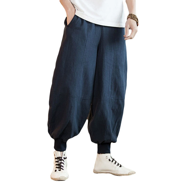 Брюки свободного покроя размера плюс 5xl в китайском стиле льняные шаровары