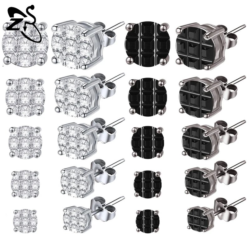 

ZS 12PCS/lot 20G Stainless Steel Stud Earring Set Crystal Ear Stud Piercing Silver Black Color Ear Conch Tragus Helix Piercing