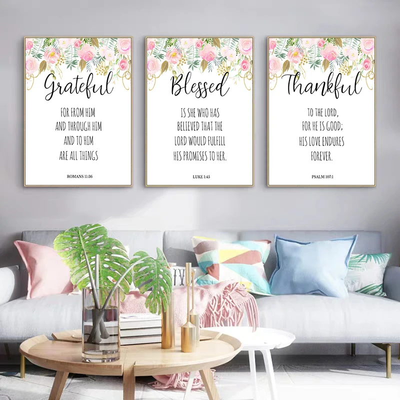 

Bible Verses Prints Christian Wall Art Canvas Painting Posters Watercolour Flowers Blessed Quotes Picture Living Room Home Decor