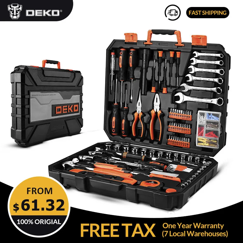DEKO 208 Pcs Professional Car Repair Tool Set Auto Ratchet Spanner Screwdriver Socket Mechanics Tools Kit W/ Blow-Molding Box |