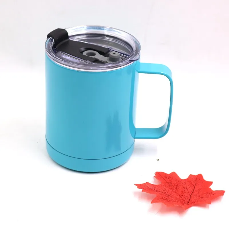 50 pçs 10oz moda tumbler com tampa e alça canecas de café vácuo aço inoxidável isolado caneca chá |