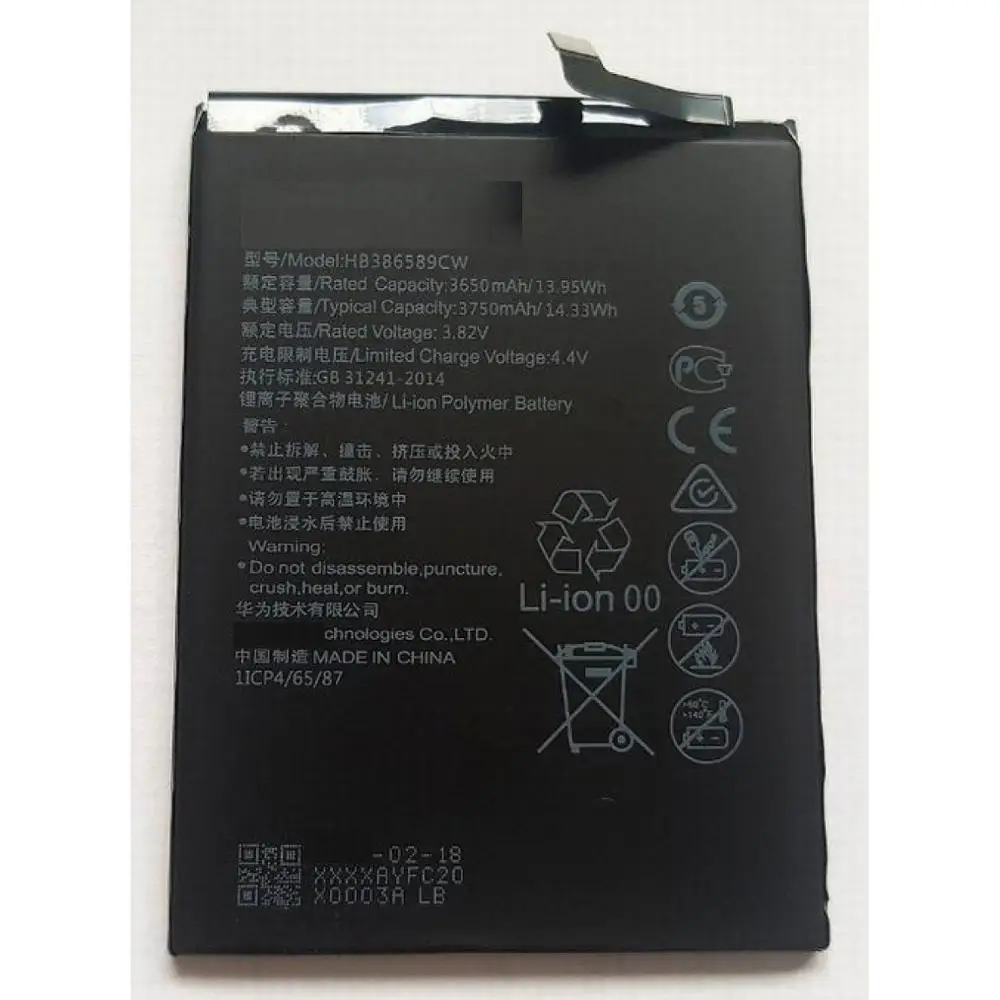 100% настоящие 2 шт HB386589ECW 3650mAh Для Huawei P10 Plus Honor 8X View 10 V10 Mate 20 Lite Nova 3 4 батареи