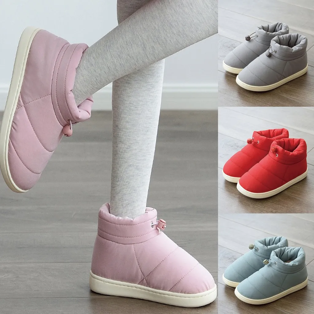 Женские зимние теплые Нескользящие хлопковые однотонные домашние тапочки с