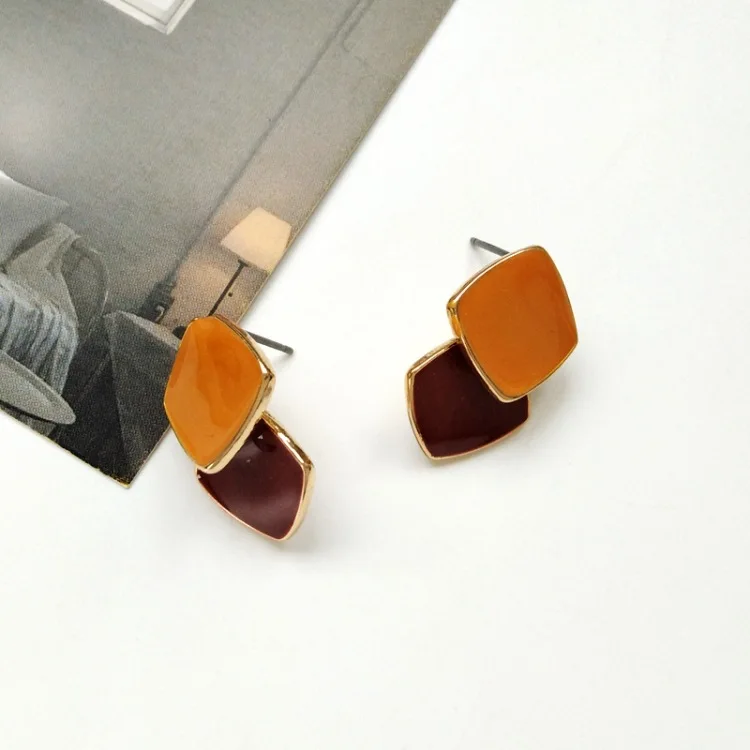 Stud Orange Red Простые синие квадратные клипсы с узором, винтажные женские украшения, серьги - Окраска металла: Stud Orange Red