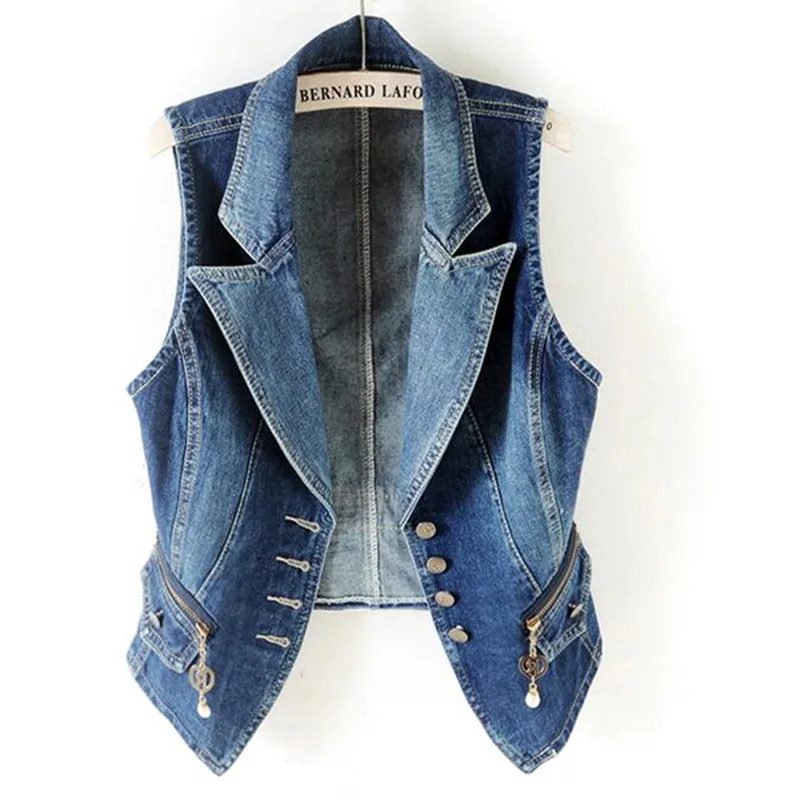 

Women Jeans Jacket Short Vest Outerwear Slim Sleeveless Denim Jacket Casual Female Waistcoats