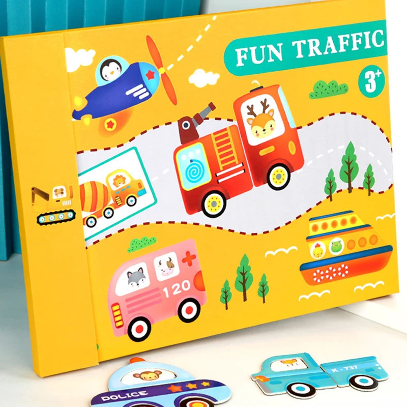 

Cute Traffic Cognition 3D Puzzles Jigsaw Game Montessori Educational Toys Children Box Puzzle Toy Wooden Puzzles Birthday Gift