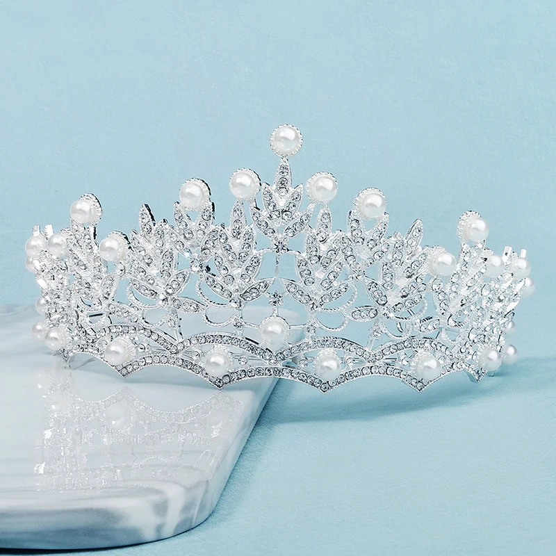 QYY Стразы Корона для невесты серебро Цвет Перл диадемы и короны волос ювелирное