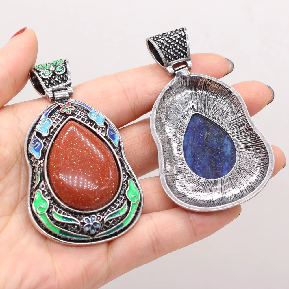 

Natural Stone Pendants Exquisite Retro Crystal Agates Stone Pendant Alloy Charms for Jewelry Making Necklace Bracelet Gift