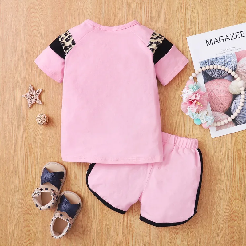 

2021 Baby Girl Summer New Clothes Short Sleeve Leopard Print Pattern T-shirt Blouse+Shorts Casual Outfits Set