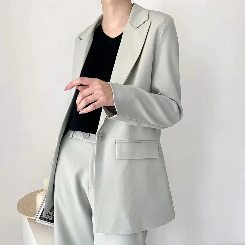 

Autumn OL Work Pants Suit Women Single Button Office lady Blazer Jacket Coat + Zip Trouser Blue 2 Piece Set Female Outwear